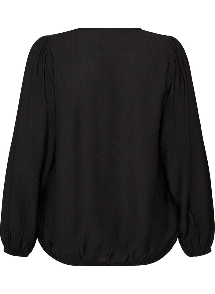 Viscose blouse with V-neck and balloon silhouette, Black, Packshot image number 1
