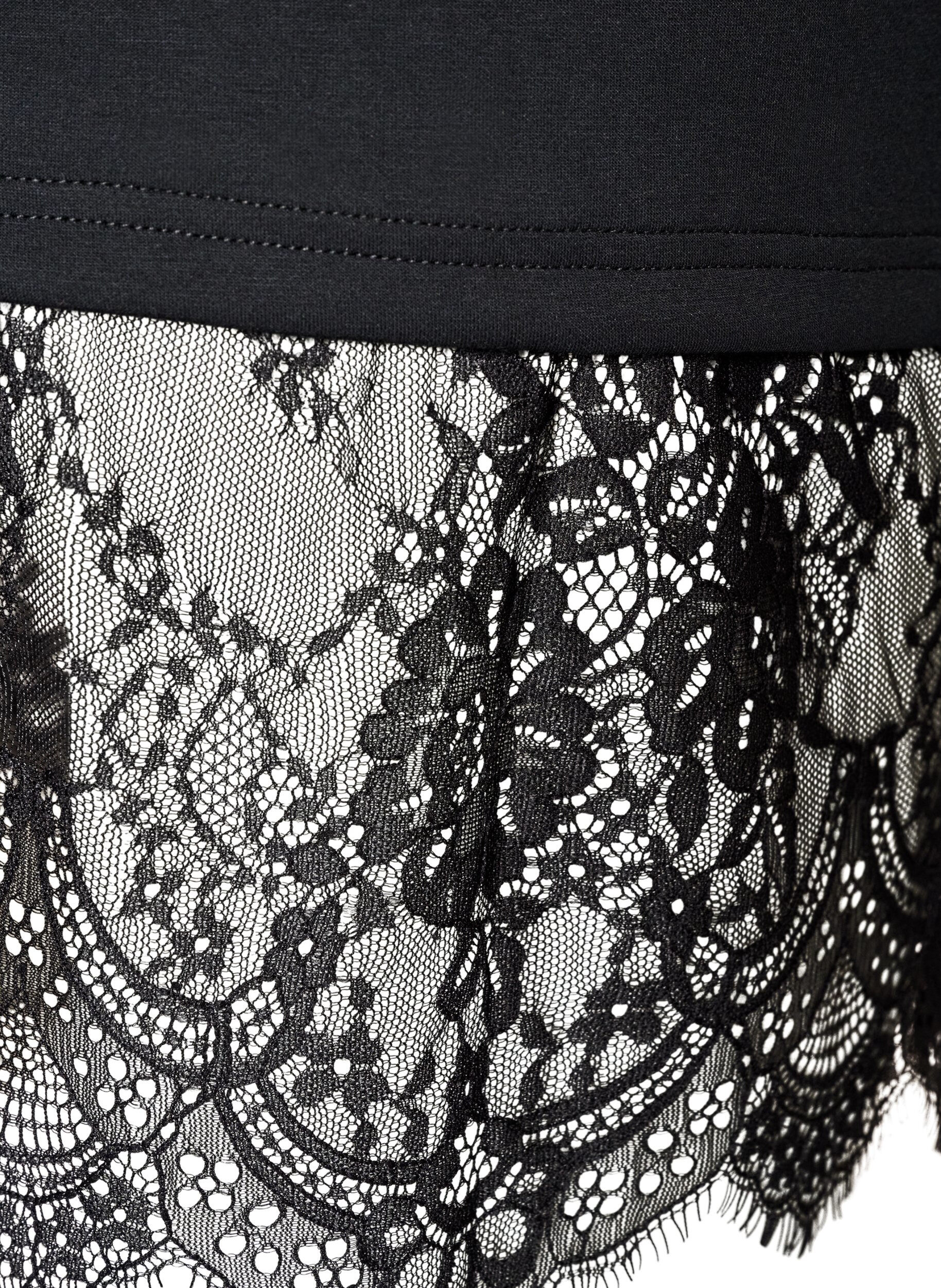 ZizzifashionBlouse with mesh sleeves and lace trim, Black, Packshot image number 3