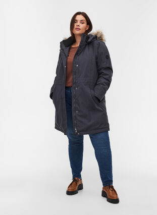 Waterproof winter jacket with removable hood, Black, Model image number 2
