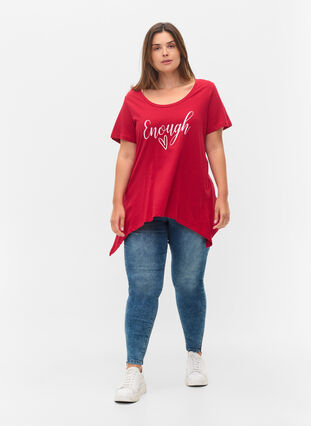 Short-sleeved cotton t-shirt with a-line, Tango Red ENOUGH, Model image number 2
