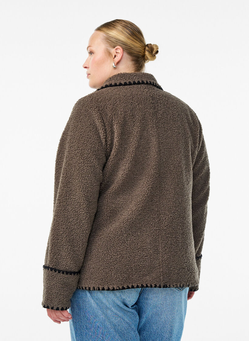Teddy jacket with contrast details, Brown, Model image number 2