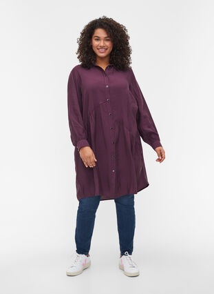 Solid-coloured, A-line shirt dress, Plum Perfect, Model image number 2