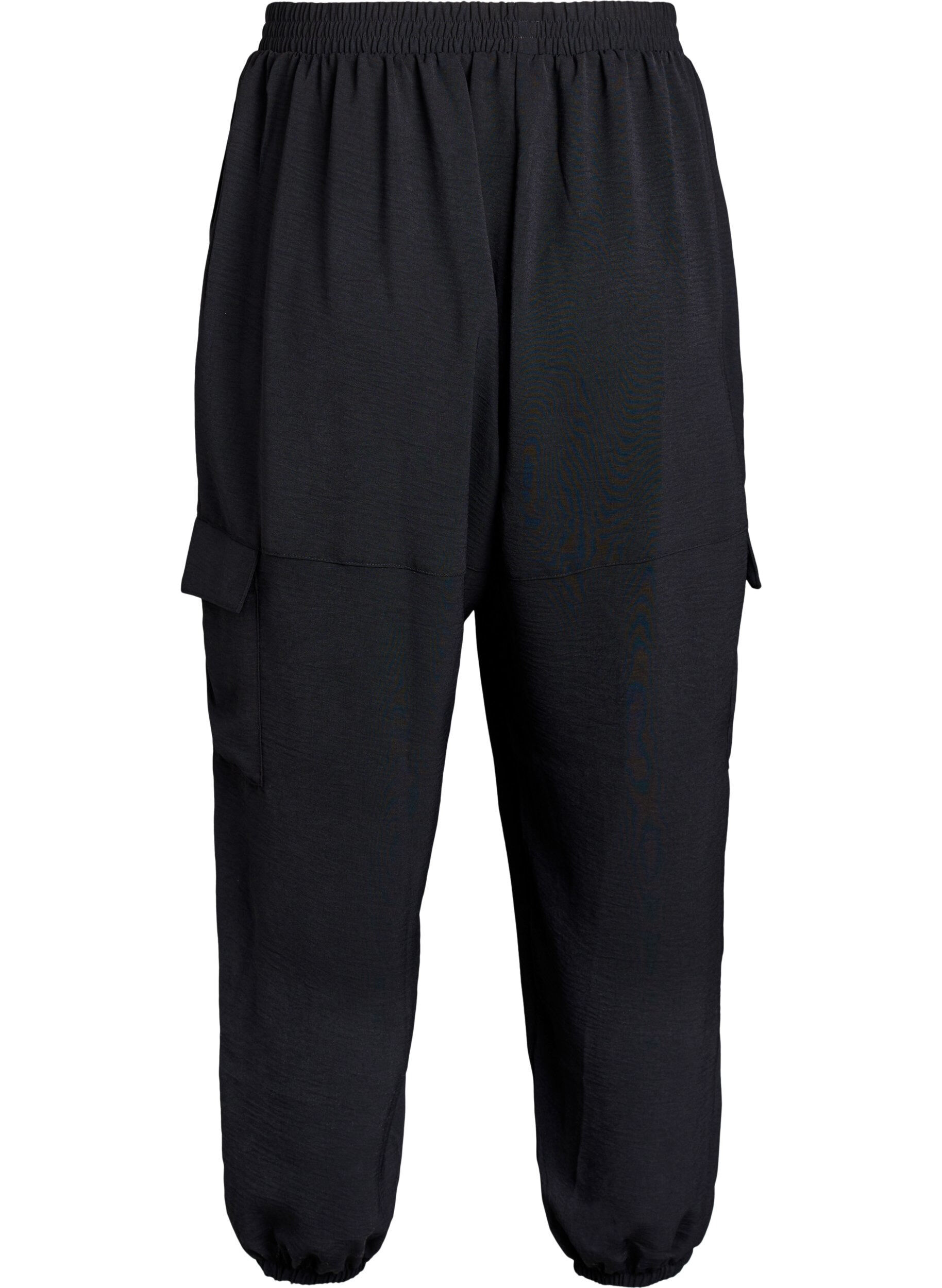 Zizzifashion Harem trousers with cargo pockets and elasticated waist, Black, Packshot image number 1