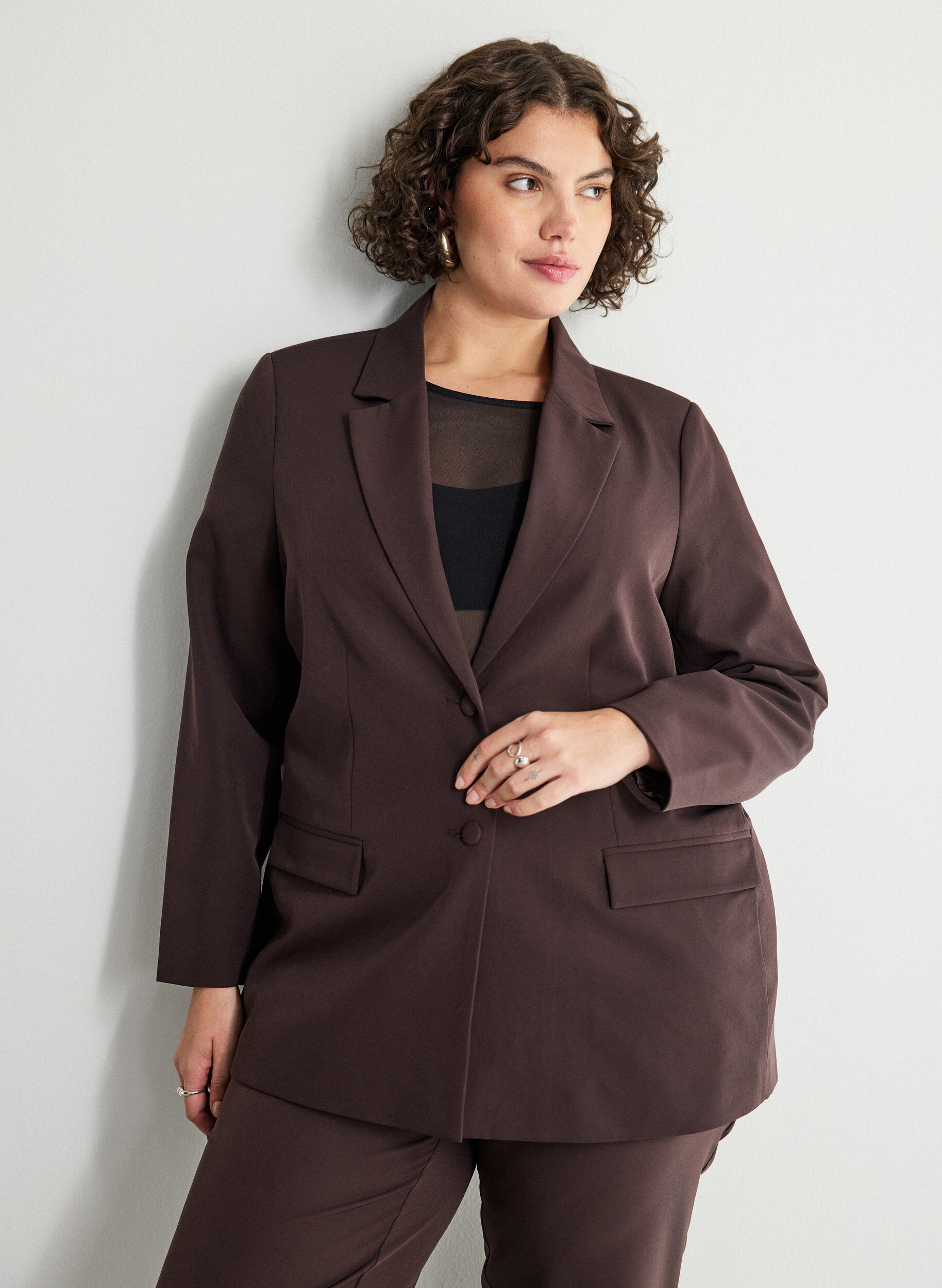 ZizzifashionClassic blazer with button fastening, Brown, Model image number 0
