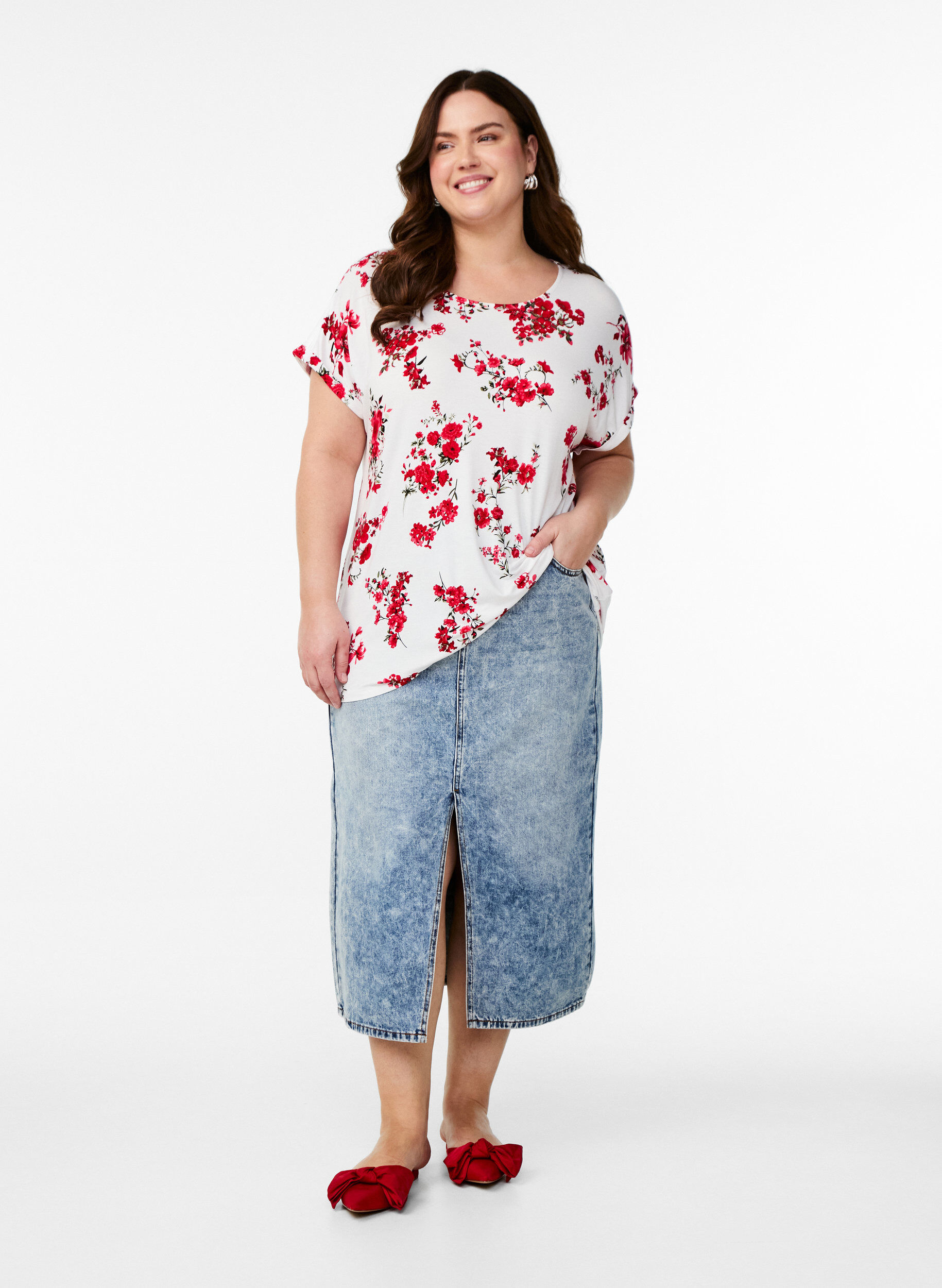 Zizzifashion T-shirt with floral print, Red, Model image number 1