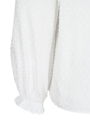 Long-sleeved blouse with smock and ruffle details, Bright White, Packshot image number 3