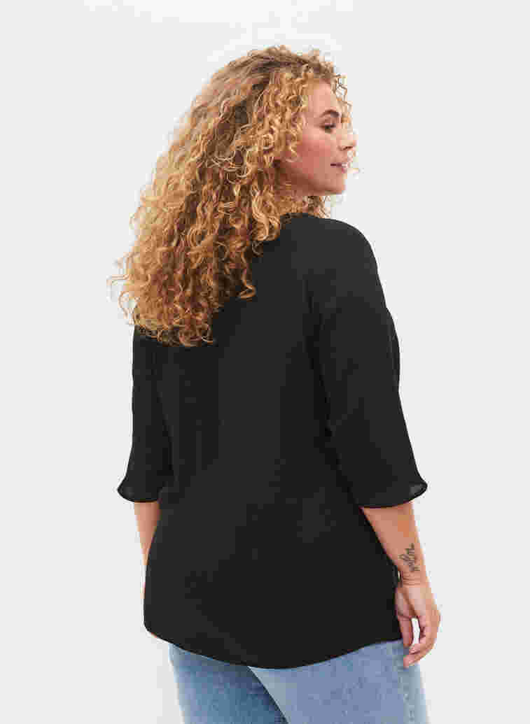 Blouse with 3/4 sleeves and v cutting, Black, Model image number 1