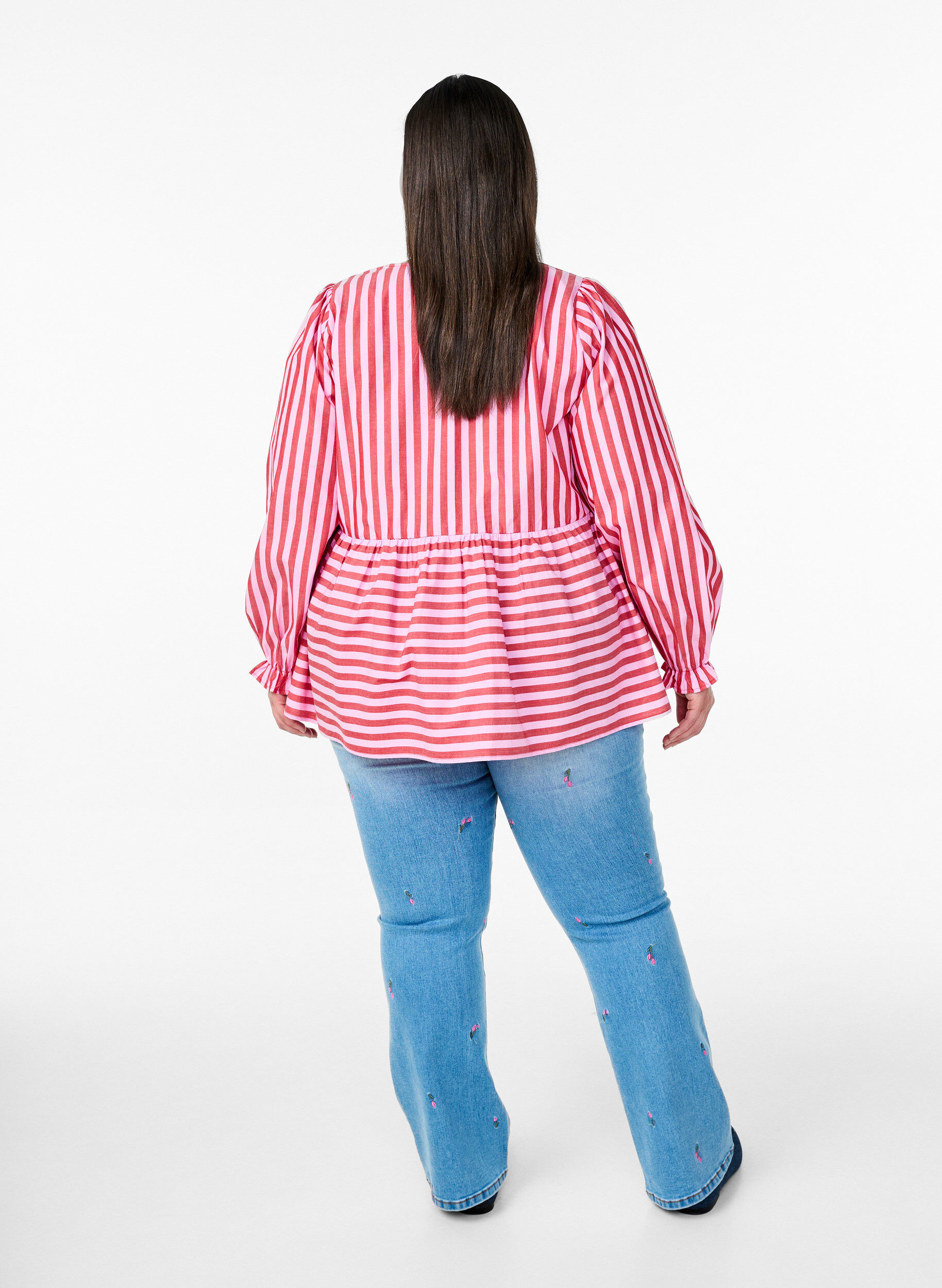 Zizzifashion Bootcut jeans with embroidered flowers, Light Blue, Model image number 1