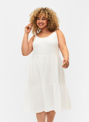 Plain cotton strap dress, Bright White, Model image number 0