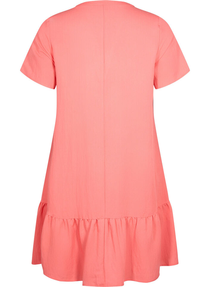 Short-sleeved viscose dress with v-neckline, Coral, Packshot image number 1