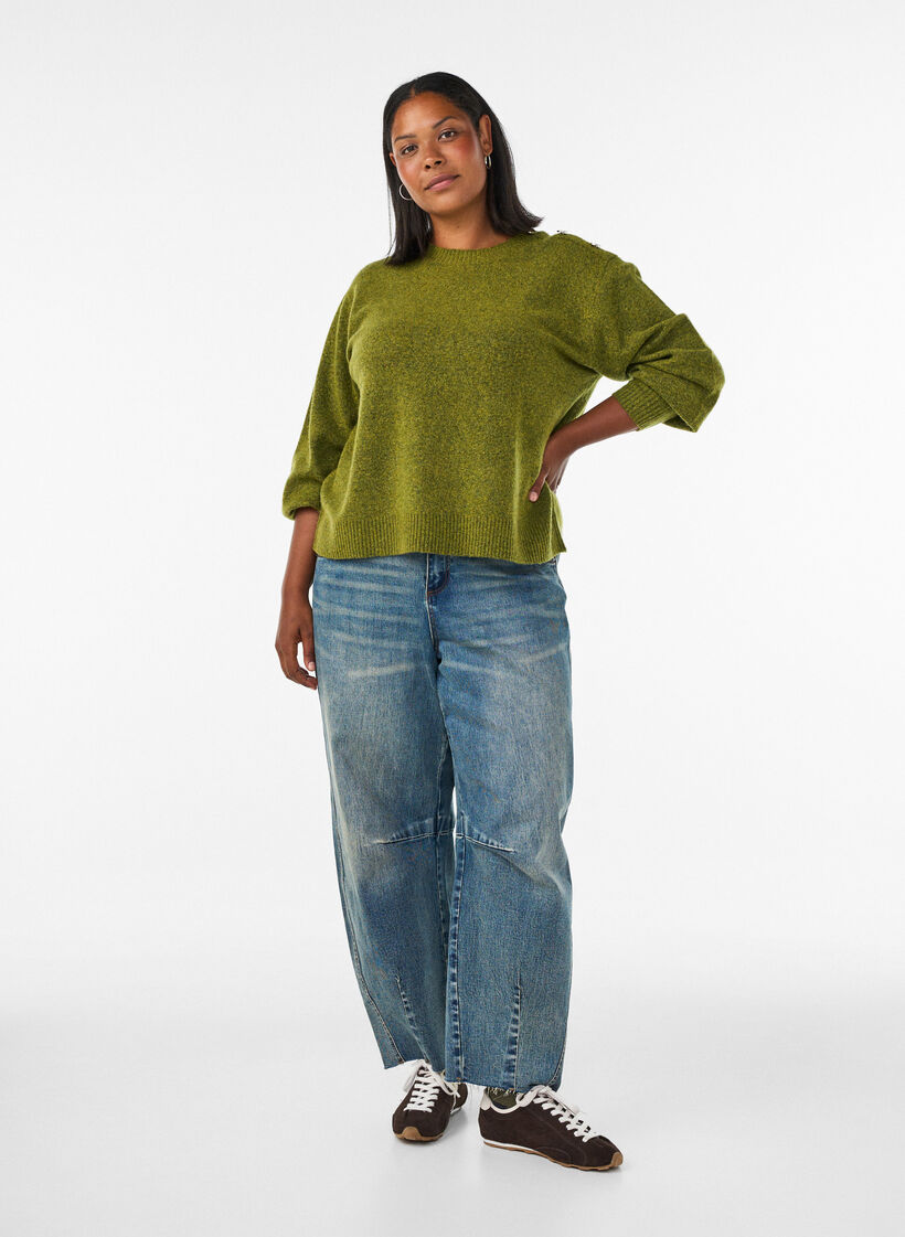 Knit blouse with button detail, Green, Model image number 1