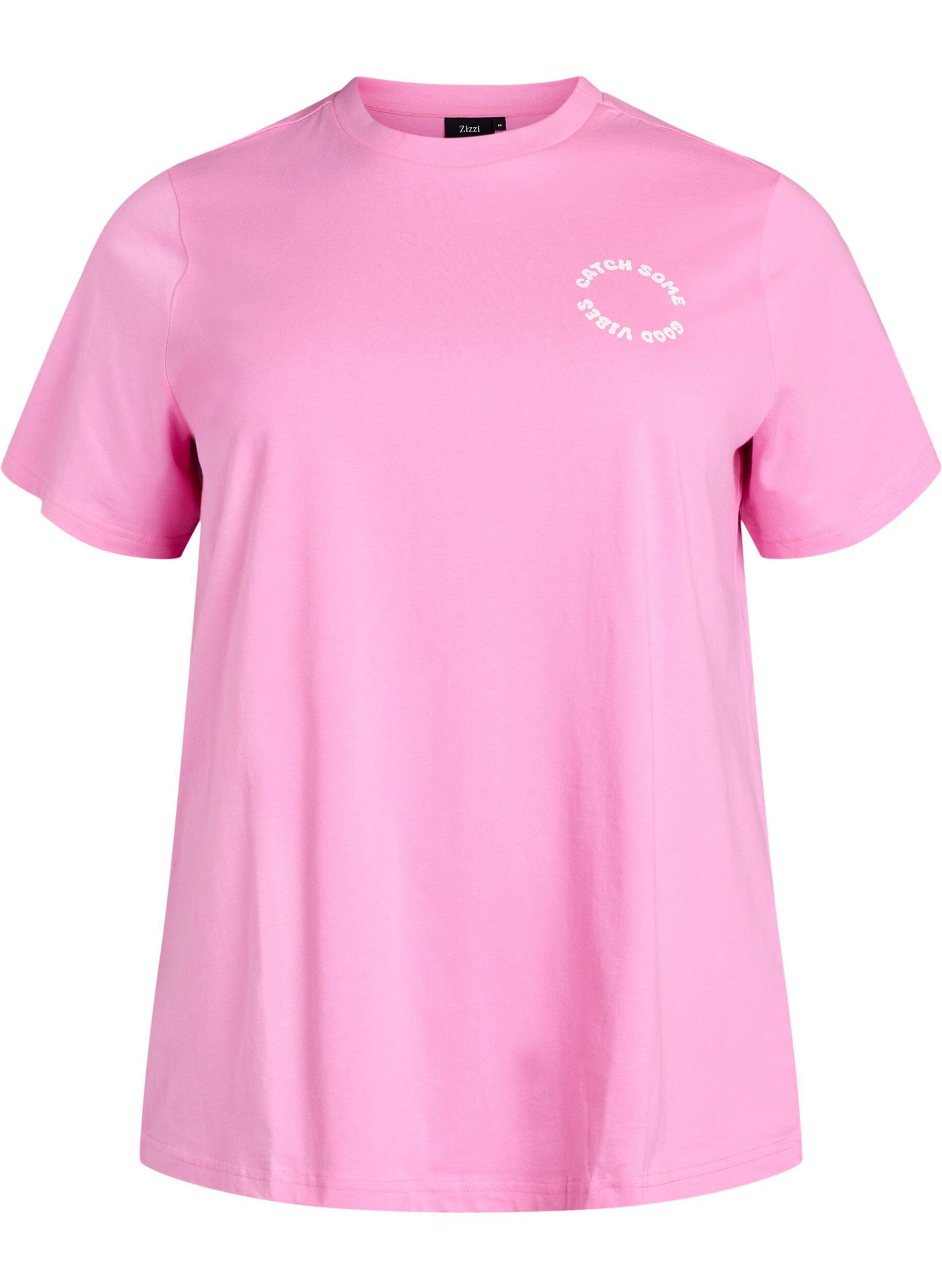 Zizzifashion Organic cotton T-shirt with text motif, Pink, Packshot image number 0