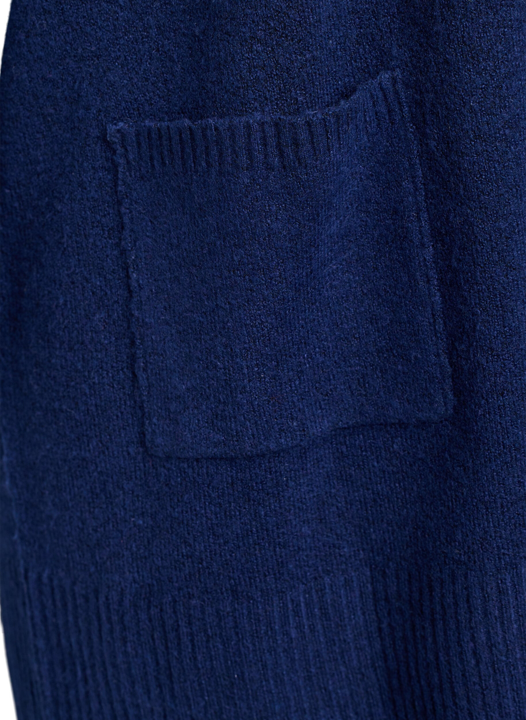 Zizzifashion Ribbed Knit Cardigan with Pockets, Blue, Packshot image number 3