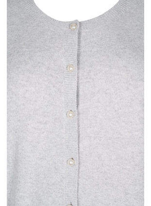 Short melange knit cardigan with pearl buttons, Light Grey Melange, Packshot image number 2