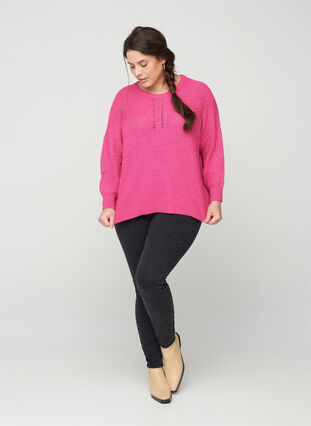 Knitted blouse with a round neck, Fuchsia Purple, Model image number 3