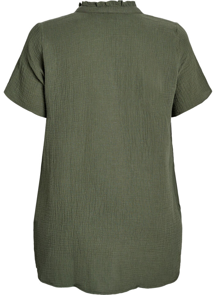 Cotton muslin tunic with short sleeves, Green, Packshot image number 1