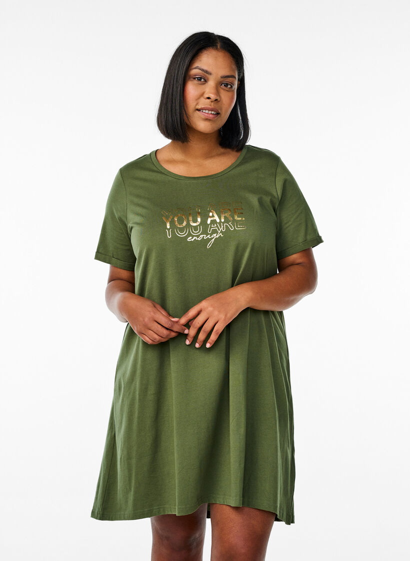 Short-sleeved nightgown in organic cotton, Green, Model image number 0