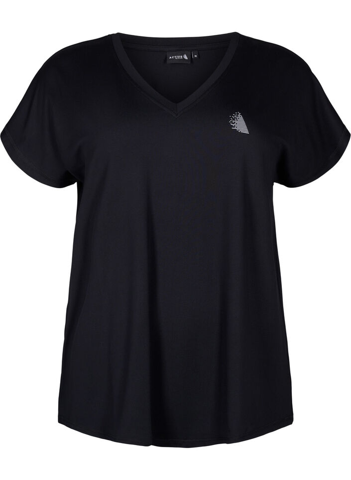 Loose training t-shirt with v-neck, Black, Packshot image number 0