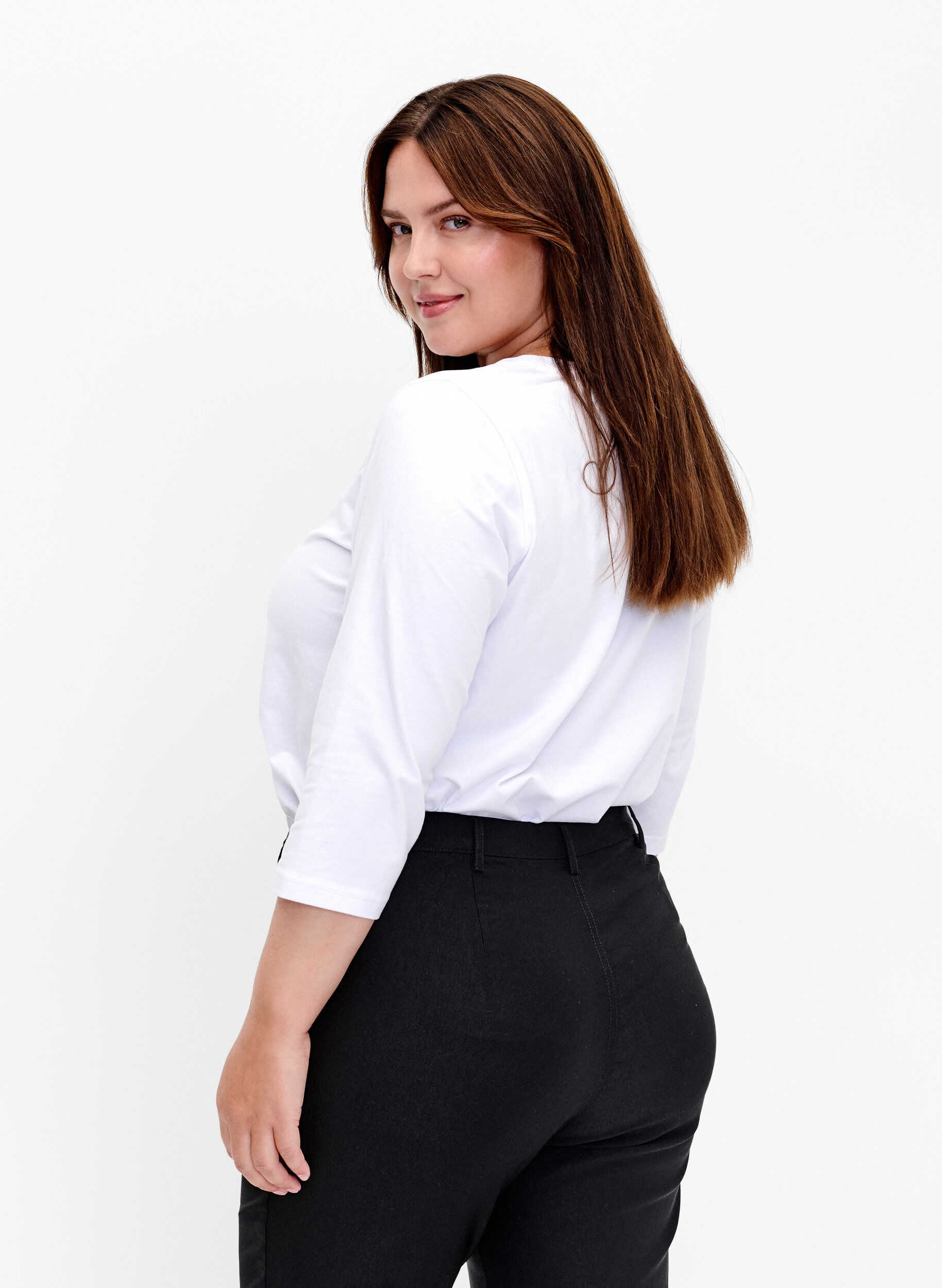 ZizzifashionBasic cotton t-shirt with 3/4 sleeves, White, Model image number 2