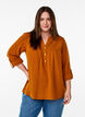 Blouse in cotton muslin with broderie anglaise, Orange, Model image number 0