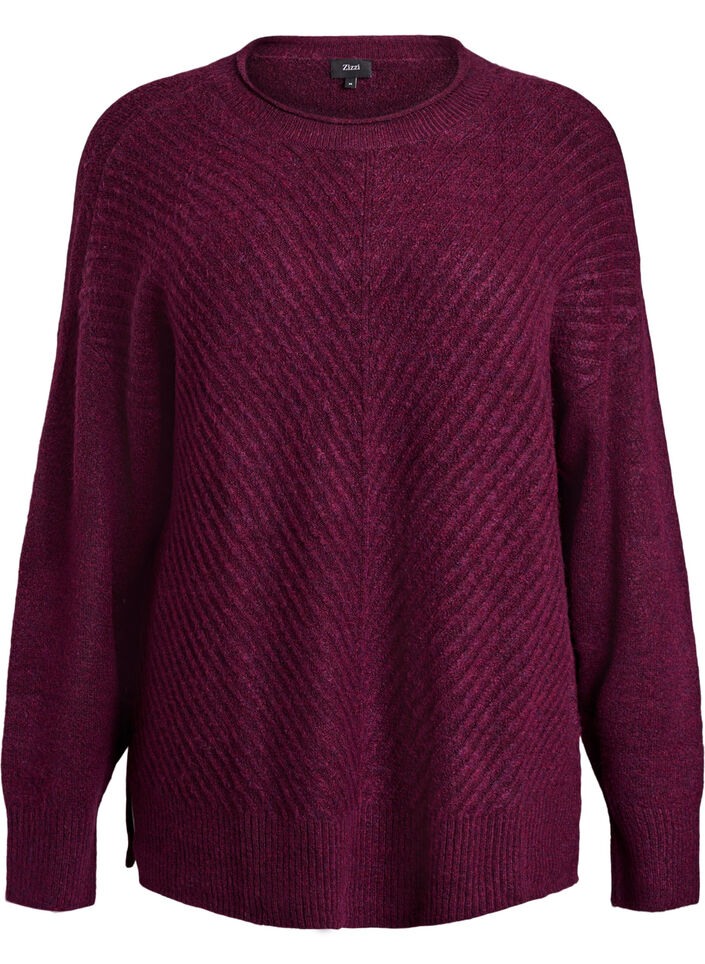 Knitted blouse with V-shaped rib pattern and slits, Purple, Packshot image number 0