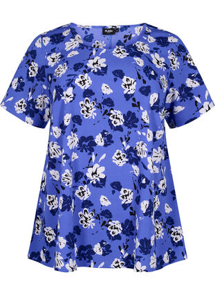 FLASH - Blouse with short sleeves and print, Amparo Blue Flower, Packshot image number 0