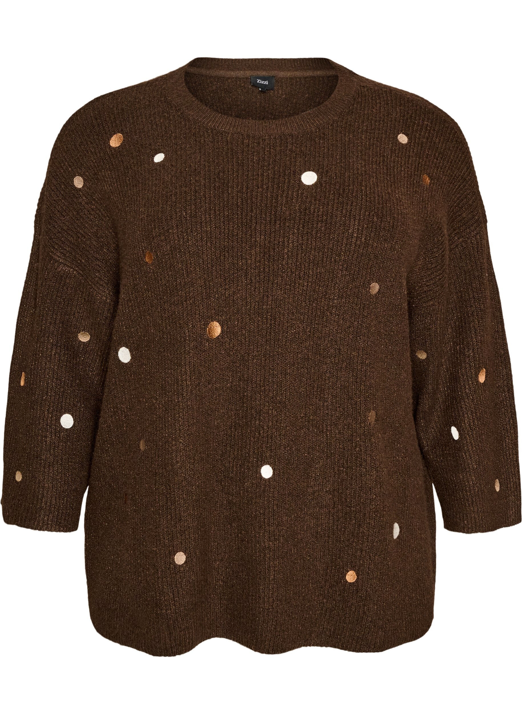 ZizzifashionKnitted blouse with small embroidered motifs, Brown, Packshot image number 0