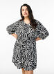 Short dress with 3/4 sleeves and zebra print, Black, Model image number 0