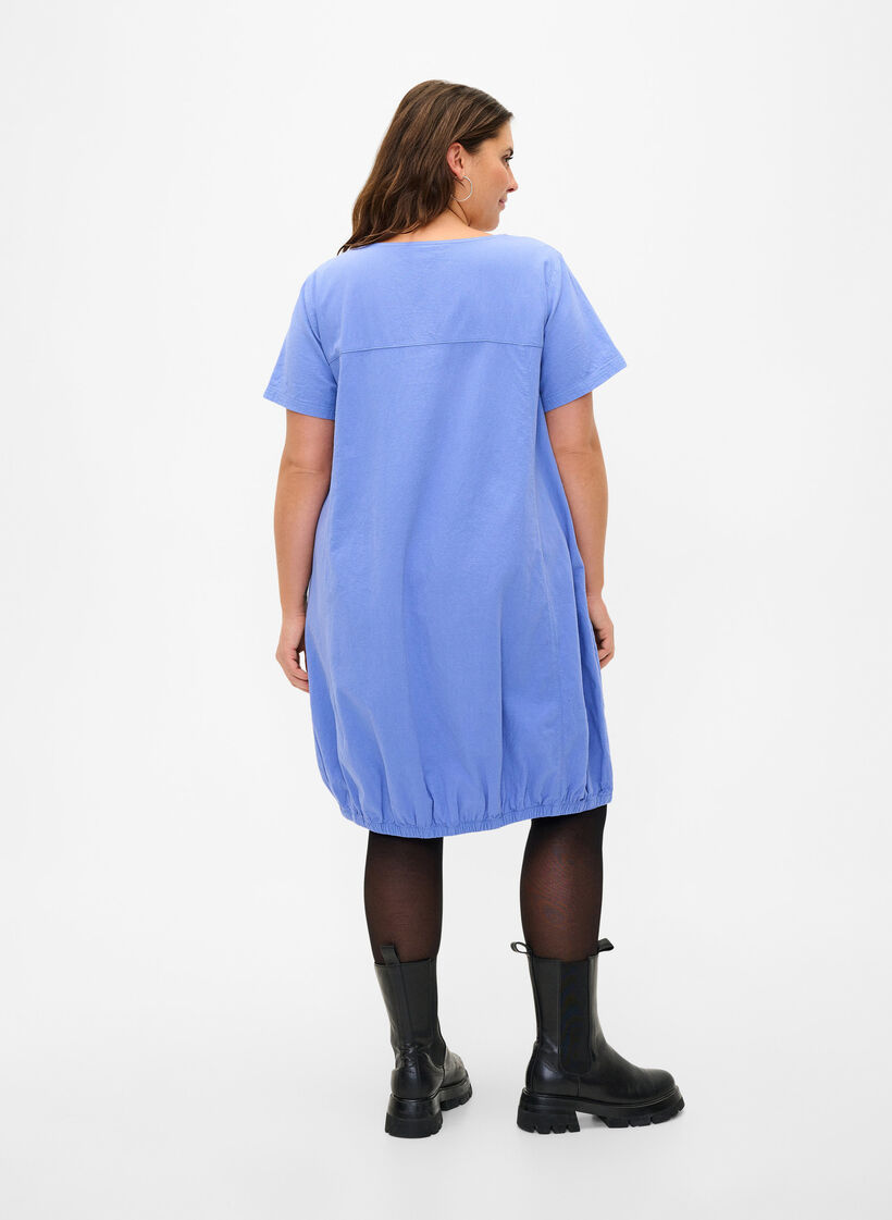 Short sleeve cotton dress, Blue, Model image number 2