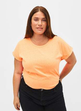 Neon colored cotton t-shirt, Neon Coral, Model image number 0