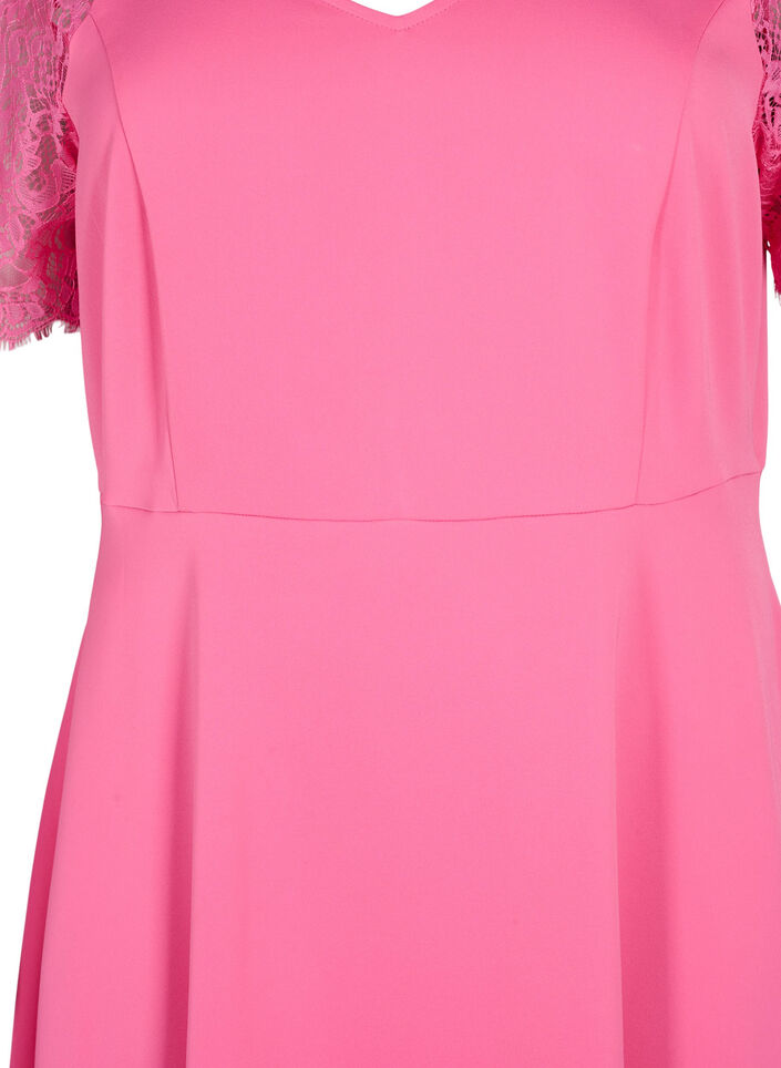 Midi dress with short lace sleeves, Shocking Pink, Packshot image number 2