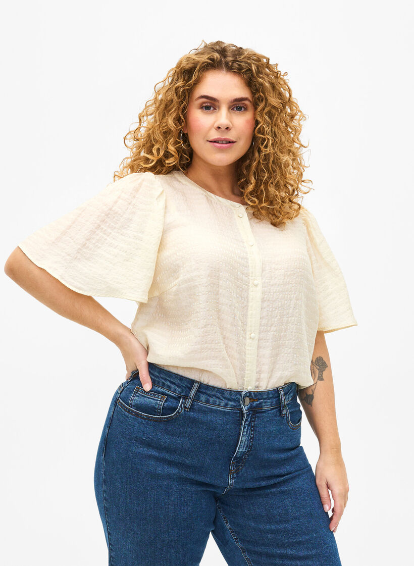 Lyocell shirt blouse with texture, Antique White, Model image number 0