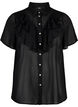 Short sleeve shirt blouse with ruffles, Black, Packshot image number 0