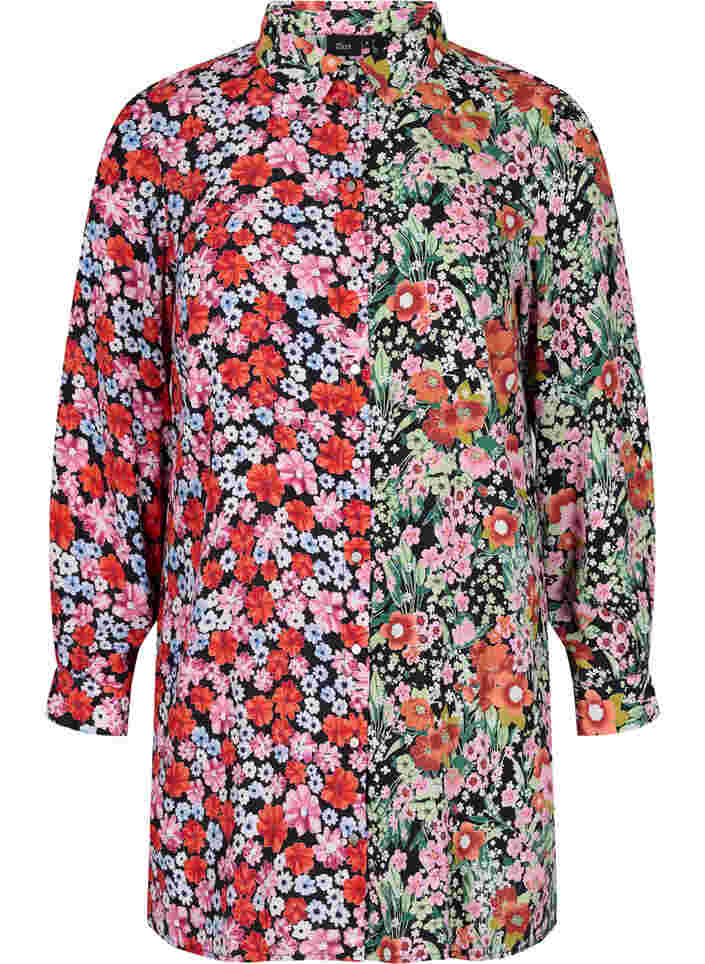 Long floral shirt in viscose, Flower AOP Mix, Packshot image number 0