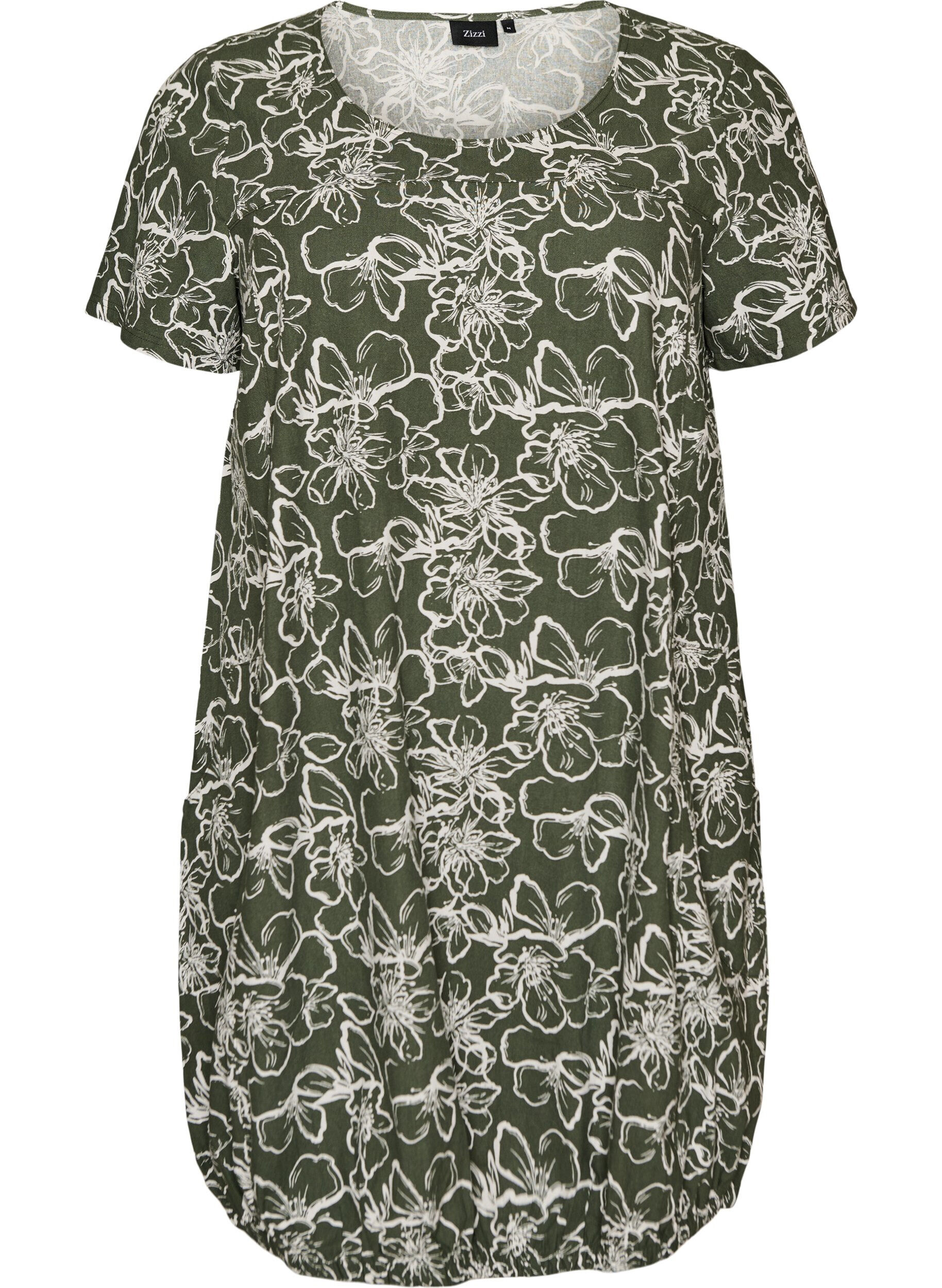 ZizzifashionShort-sleeved cotton dress with print, Green, Packshot image number 0
