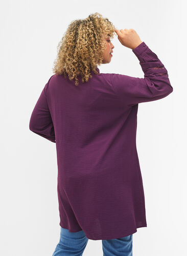 Long shirt with lace details, Deep Purple, Model image number 1