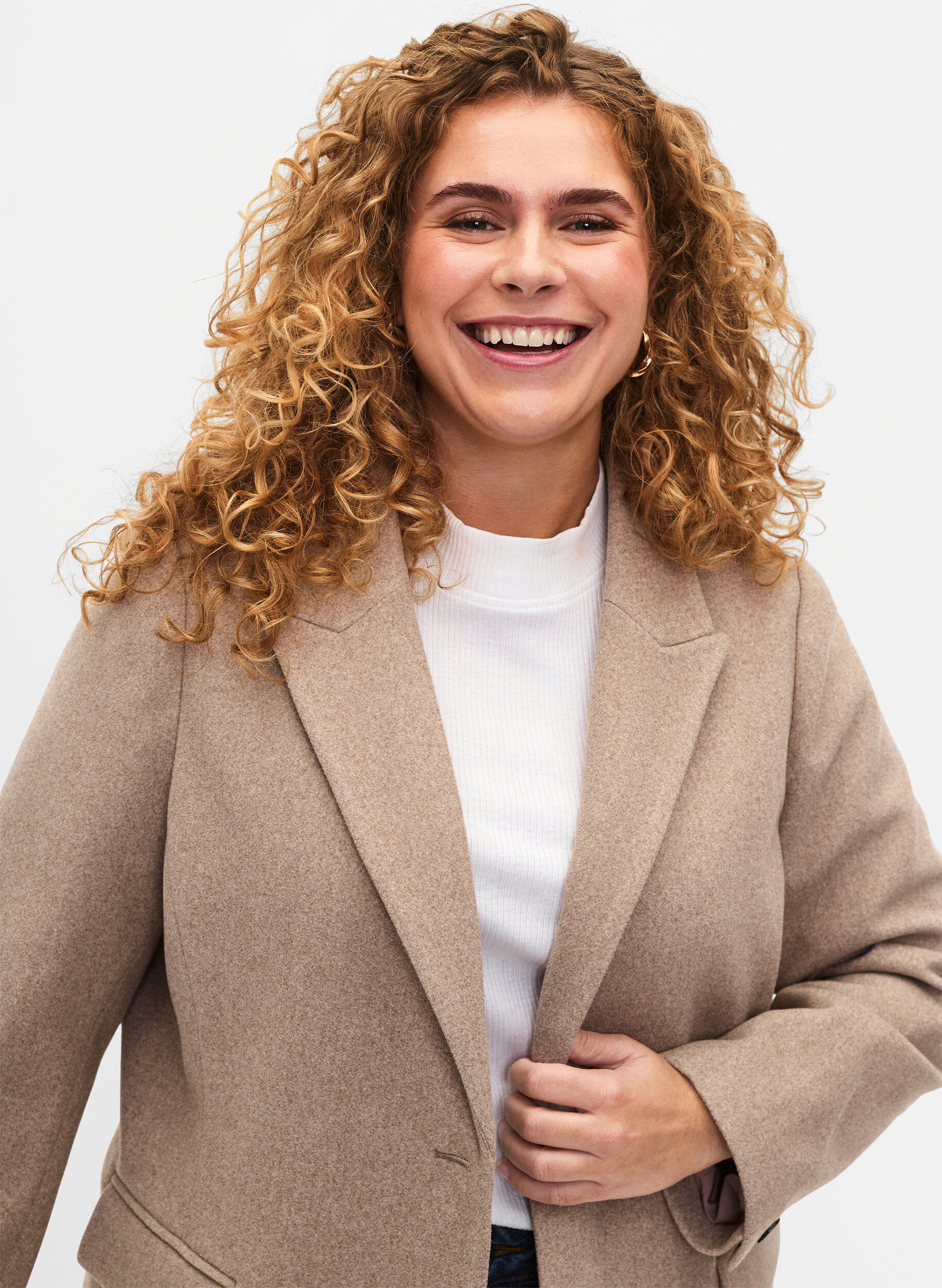 Zizzifashion Melange blazer with slit, Pumice Stone Mel., Model image number 2