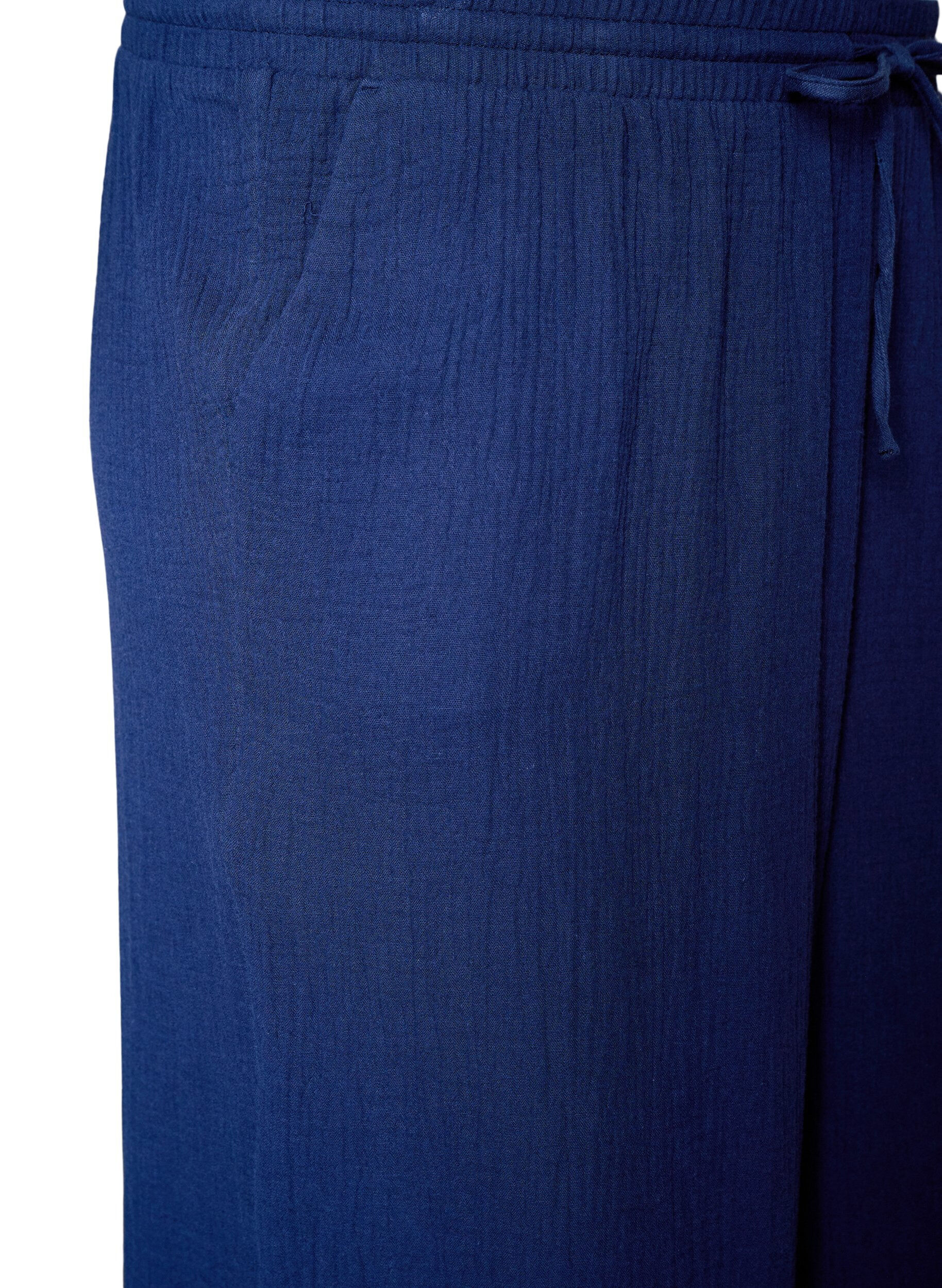 ZizzifashionCulotte trousers in cotton muslin with high waist, Blue, Packshot image number 2