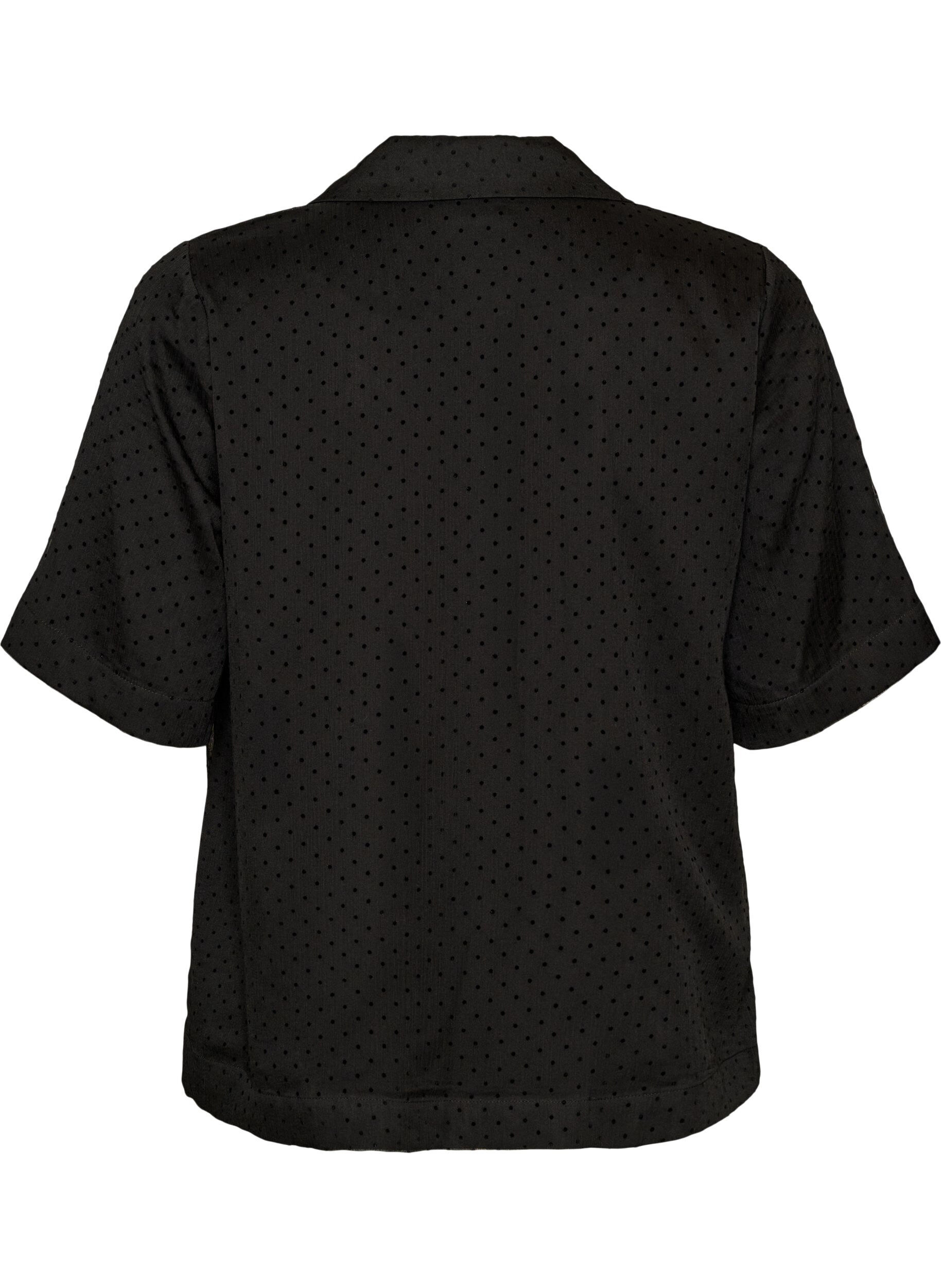ZizzifashionPolka dot shirt blouse with lapels, Black, Packshot image number 1