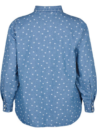 Floral denim shirt with chest pocket, Light Blue w.Flowers, Packshot image number 1