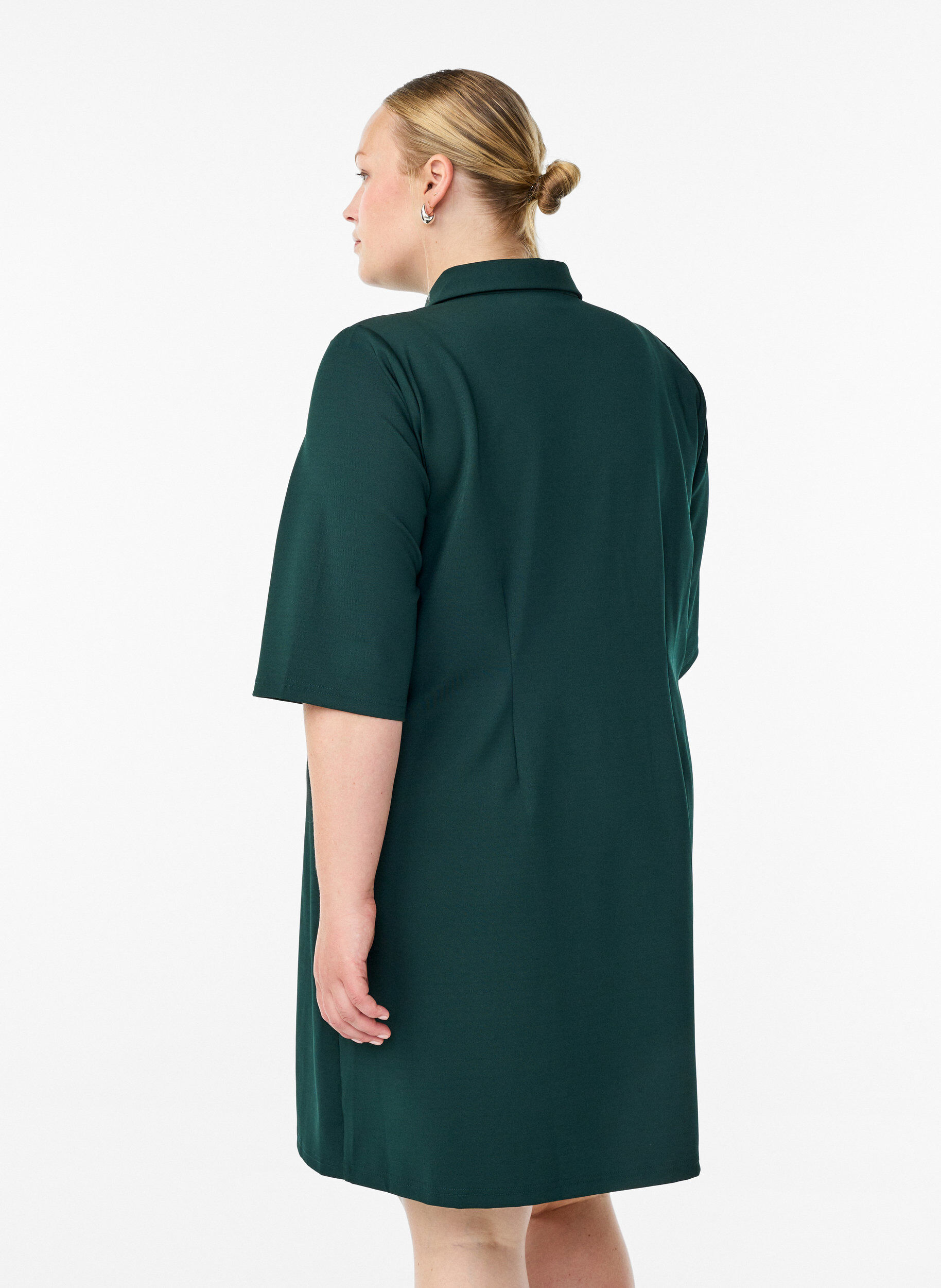 Zizzifashion Short shirt dress with 3/4 sleeves, Green, Model image number 2