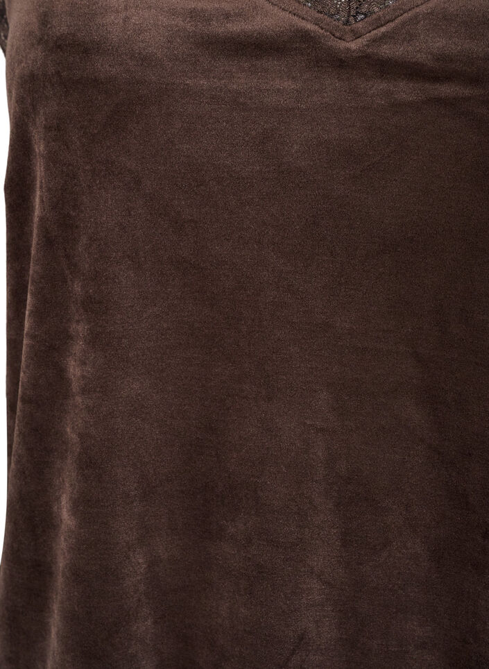 Velour top with lace trim, Brown, Packshot image number 2