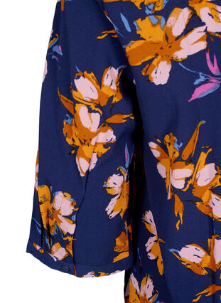 Floral blouse with 3/4 sleeves, Peacoat Flower AOP, Packshot image number 3