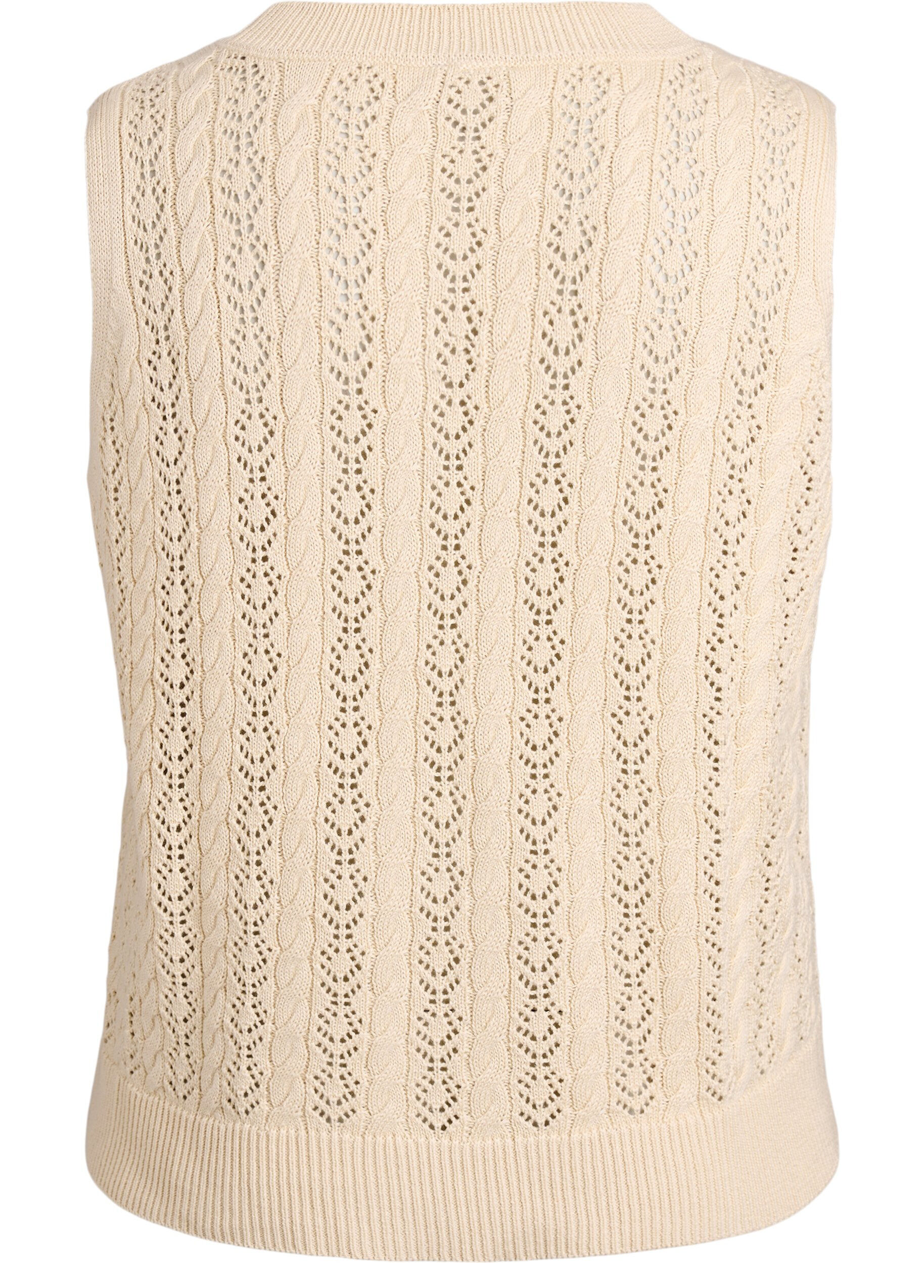 Zizzifashion Knitted vest with eyelet embroidery and tie fastening, Beige, Packshot image number 1