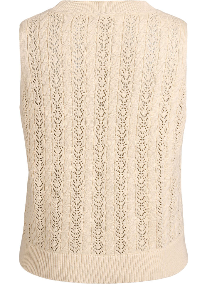 Knitted vest with eyelet embroidery and tie fastening, Beige, Packshot image number 1