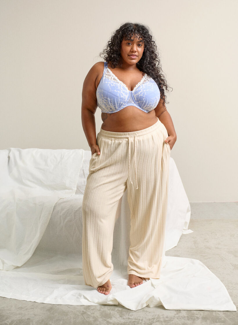 Ribbed jersey lounge trousers with a high waist, Beige, Image image number 0