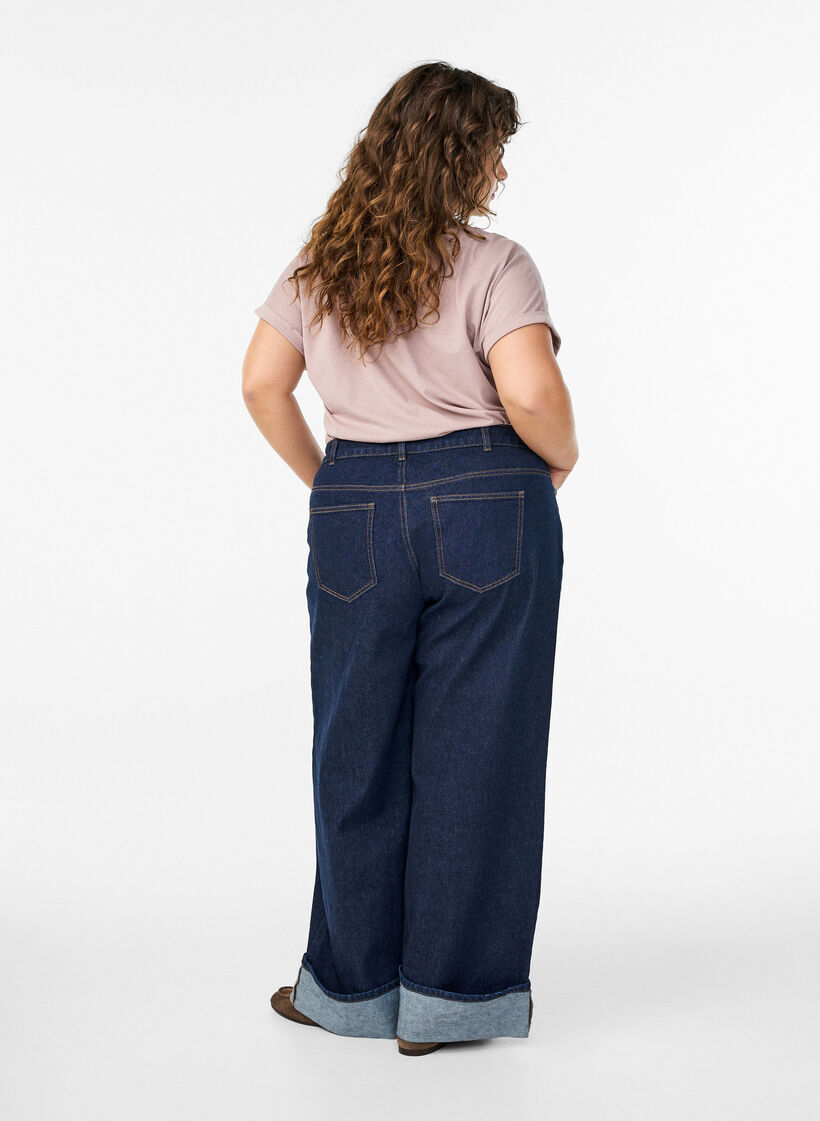 Straight fit jeans with wide legs and turn-ups, Blue, Model image number 1
