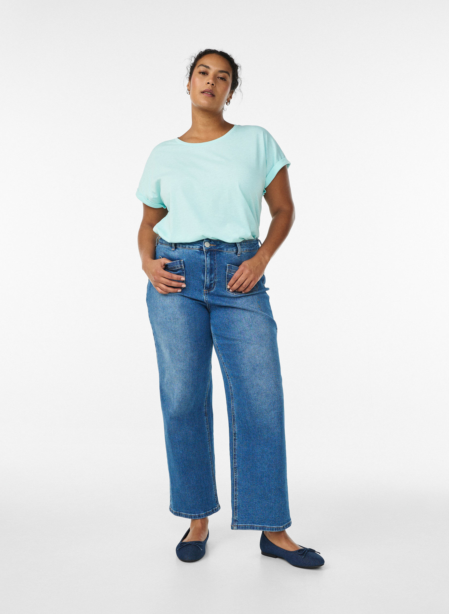 Zizzifashion Short-sleeved cotton blend t-shirt, Turquoise, Model image number 1