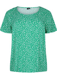 FLASH - Short sleeve viscose blouse with print, Bright Green Wh.AOP, Packshot