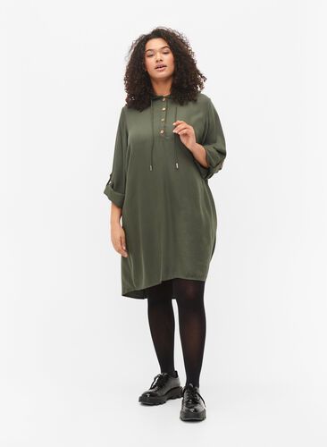 Viscose tunic with hood, Thyme, Model image number 2